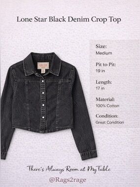 Lone Star Black Denim Crop Top Button Front Cotton Shirt Medium